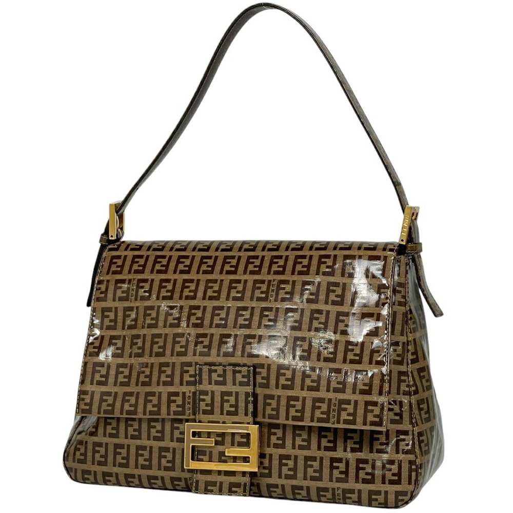 Fendi Zucchino Shoulder Bag Mamma Bucket Canvas Brown